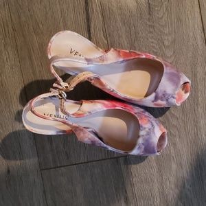 High Heels  size 7.5 open Toes and Heels . Pink ,Red and Purple  Floral designs